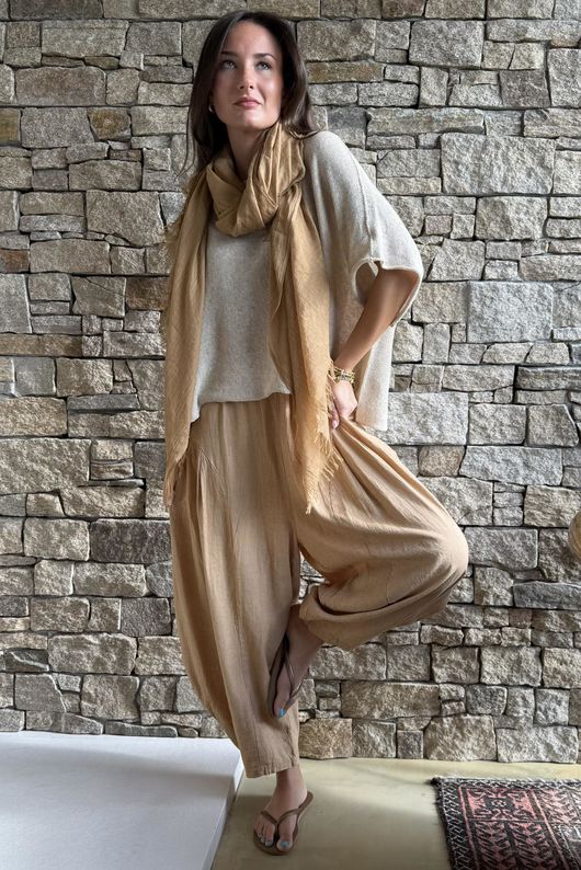 Noa Linen Blend Sia Barrel Trouser Honey Bronze